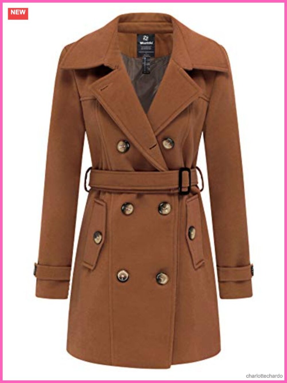 Women's Double Breasted Pea Coat Winter Mid-Long Trench Coat Wool Blend